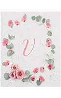 V: Cute Initial Monogram Lined Journal & Diary For Writing For Women And Girls - Floral Design