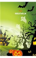 Halloween Notebook: Green Cover Pumpkins And Ghosts Lined Paper Halloween Composition Book 100 Pages For Kids