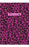 Aubrey: Personalized Pink Leopard Print Notebook (Animal Skin Pattern). College Ruled (Lined) Journal for Notes, Diary, Journaling. Wild Cat Theme Design wi