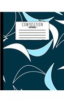 Composition Notebook: Plumelet Plume Blue Pattern 7.5 x 9.25 in - 110 Pages - Wide Ruled - Black Lined Paper Journal - Kids Back to School, Classwork, Homework, Journal E