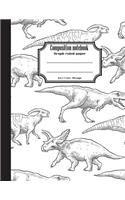 Composition notebook graph ruled paper 8.5 x 11" 200 page 4x4 grid per inch, Black white dinosaur: Large composition book journal for school student/teacher/office