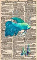 Notebook: A 8x10 Inch Matte Softcover Paperback Journal With 120 Blank Lined Pages, Upcycled Dictionary Beta Fish Cover Design