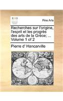Recherches Sur L'Origine, L'Esprit Et Les Progres Des Arts de la Grece; ... Volume 1 of 2: (French)