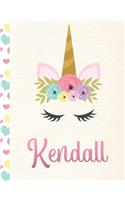 Kendall: Personalized Unicorn Primary Handwriting Notebook For Girls With Pink Name - Dotted Midline Handwriting Practice Paper - Kindergarten to Early Child