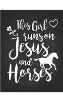 Horse Riding Girl Gifts: This Girl Runs On Jesus And Horses Boho Gratitude Journal For Kids 8.5x11 Awesome gift for horseback riding girl boy kids on a farm