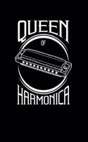 Queen Of Harmonica: Blank Unlined Notebook - (6"x 9" inch size = nearly DIN A5 - 120 Pages) - perfect as music book or song writing book, suitable gift for Harmonica mu
