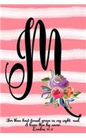 Monogram M Notebook: Exodus 33:17 6x9 Blank Lined 120 Page Ladies Scripture Initial Writing Journal, Coral Pink Floral Watercolor Gift Book For Women, Cute Girl's Diary