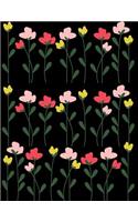 Floral Pattern Red Yellow Pink Flowers Notebook: Black Journal To Write In