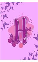 H: Letter H Monogram Purple & Pink Butterfly Notebook & Journal