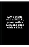 LOVE starts with a SMILE, grows with a KISS, and ends with a TEAR
