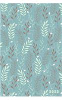 2022: Baby Blue Garden Leaves Pattern Weekly Calendar Planner Organizer