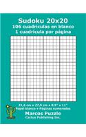 Sudoku 20x20 - 106 cuadrículas en blanco: 1 cuadrícula por página; 21,6 x 27,9 cm; 8,5" x 11"; Papel blanco; Números de página; Number Place; Nanpure; 20 x 20 Plantilla de Puzle