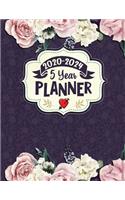 2020 - 2024 5 Year Planner: Flower Filled 60 Months Calendar and Organizer, Monthly Planner with Holidays. Plan and schedule your next five years.