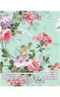 2020 Daily Planner with Dot Grid Pages: Floral Pink Blue Day Calendar Notebook and Journal