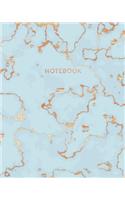 Notebook: Beautiful Blue Marble and Rose Gold - 8 x 10, 100 College Ruled Pages - Gift for Women and Teen Girls
