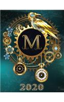 Weekly Planner Initial "M" Monogram 2020: Steampunk Teal Falcon and Clock Personalized 12-Month Large Print Letter-Sized Schedule Organizer by Week Cornell Notes Monthly Calendar Printed and(13 2020 Teal Bg Steampunk Monogram Falcon Watch)