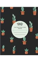 Cute Cactus Flower on Black Notebook: Blank Lined Page Softcover Notebook Journal