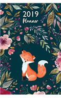 Fox Planner: 2019: Organizer and Notebook: Lovely Floral Design