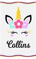 Collins: Personal Notebook Personal Diary Unicorn Notebook Personalized Journal Customized Journal Unicorn Lover Personal Name Notebook