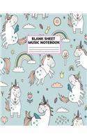 Blank Sheet Music Notebook: Cute Unicorn Matte Cover Design with 110 Pages White Paper Interior for Musician Students and Professionals Playing Piano, Ukelele, Mandolin and oth