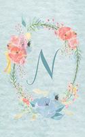 Notebook 6"x9" - Initial N - Light Blue and Pink Floral Design