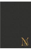 N: Professional Personalized Gold Initial N, Office or Home Journal with Dark Faux Leather-look Printed Cover