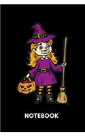 Notebook: Small Witch With Broom and Candy Pumpkin