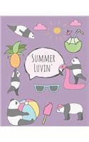 Summer Luvin': Cute cartoon panda notebook, notepad journal or blank book. Summer fun holidays theme. Adorable cool hand drawn panda illustrations featuring pandas