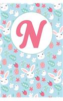 N: Letter N Journal, Easter Bunnies, Eggs, Chicks, and Flowers, Personalized Notebook Monogram Initial, 6 X 9