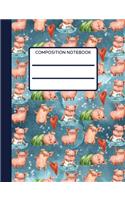 Pig Composition Notebook: Collage Ruled, Cute Watercolor Pigs Notebook, Perfect For School Notes