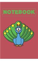 Notebook: Cute Peacock Composition Notebook/Journal for Adult/Children Animal Lovers to Writing (6x9 Inch.) College Ruled Lined Paper 120 Blank Pages (GREEN&R