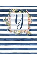 Y: Letter Y Monogram Initial Notebook - 8.5" x 11" - 100 pages, Dot Bullet Grid Pages- Watercolor Floral Notebook