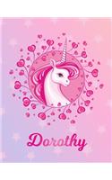 Dorothy: Unicorn Large Blank Primary Sketchbook Paper - Pink Purple Magical Horse Personalized Letter D Initial Custom First Name Cover - Drawing Sketch Book