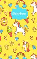 Sketchbook: 110 Pages of Drawing Paper 8.5 X 11 Cute Kawaii Unicorns Yellow Design Cover for Girls