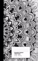Composition Notebook Wide Ruled 7.44 X 9.59 Inches 100 Sheets / 200 Pages: Black and Grey Lacework Mandala