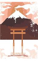 Japanese shrine with mountain in orange: notebooks with japanese shrine