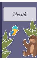 Merrill: Personalized Notebooks - Sketchbook for Kids with Name Tag - Drawing for Beginners with 110 Dot Grid Pages - 6x9 / A5 size Name Notebook - Perfect a