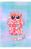 Notebook: Cat Angel Pink Hearts Cover Composition Books Wide Ruled Line Paper 120 Pages Softcover