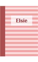 Elsie: Personalized Composition Book School Notebook, College Ruled (Lined) Journal, Pastel Pink Stripe Pattern with First Name