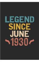 Legend Since June 1930: Funny Vintage Journal Notebook Birthday Gift for Writing Diary, Perfect Birthday Gift for Women Men Born in June