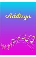 Addisyn: Sheet Music Note Manuscript Notebook Paper - Pink Blue Gold Personalized Letter A Initial Custom First Name Cover - Musician Composer Instrument Com