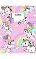 Notebook: Unicorn Notebook, Composition Book, Journal, Sketchbook for Girls(8.5 X 11 Inches, 120 Pages, Lined Paper) Cute Unicorn Design-Pink