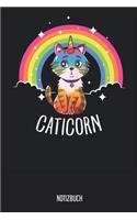 Notizbuch: Caticorn - Regenbogen Katzen Einhorn Notizbuch, 120 Seiten kariert, eckiger Buchrücken, 6x9, Katze Unicorn Notizheft, Schreibheft für Notizen