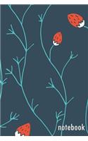 Notebook: Dark Blue, Aqua & Red Flower Bud Design