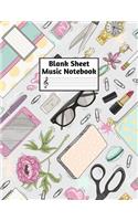 Blank Sheet Music Notebook: Easy Blank Staff Manuscript Book Large 8.5 X 11 Inches Musician Paper Wide 12 Staves Per Page for Piano, Flute, Violin, Guitar, Trumpet, Drums, Cell