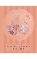 Monthly/Weekly Planner: Striped Orange Japanese Origami Swan Weekly Planner + Monthly Calendar Views 12 Month Agenda Planner Gift For Swan Lovers