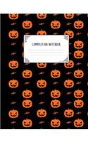 Composition Notebook: Blank Lined College Ruled Notebook Journal - Halloween Themed - Black Jack O Lantern Pattern