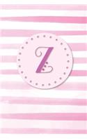 Z: Initial Monogram Blank Journal College Rule Lined 6x9 Pink Watercolor Stripes