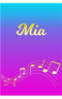 Mia: Sheet Music Note Manuscript Notebook Paper - Pink Blue Gold Personalized Letter M Initial Custom First Name Cover - Musician Composer Instrument Com