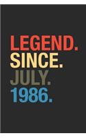 Legend Since July 1986: Graph Ruled Notebook / Journal (6 X 9 - 5 X 5 Graph Ruled) - July Birthday Gift and July Anniversary Gift